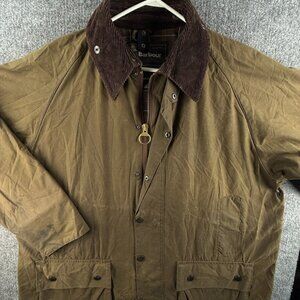 Barbour Classic Beaufort Green Waxed Jacket Coat Men Full Zip Lined Size 48